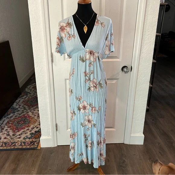 Forever 21 Floral Light Blue Maxi Dress | Size S - Picture 3 of 9